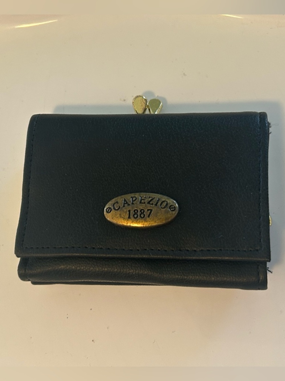 Capezio Black Leather Snap Coin Wallet with Gold Hardware